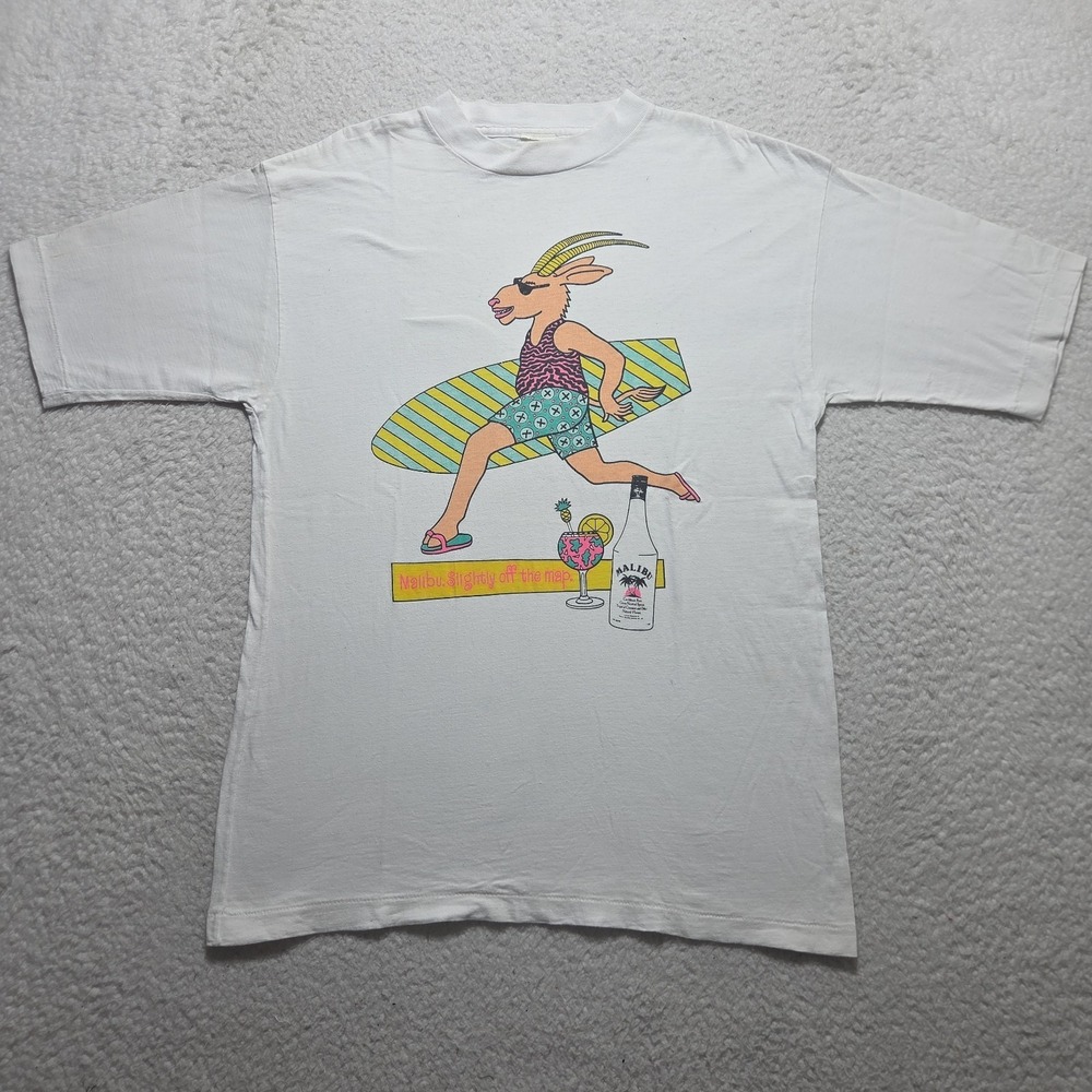 Vintage 90s Single Stitch Malibu Rum Promo Advertising T-Shirt Size Large